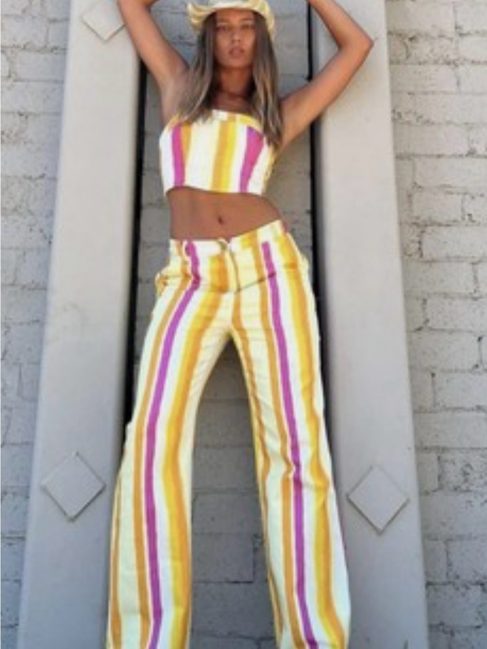 Riley Hubatka x Peppermayo Striped Trousers in Yellow, Orange & Pink